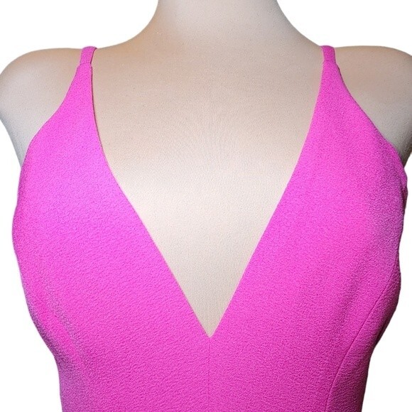 Dress The Population Iris Bright Fuschia Crepe Slit Gown Size M - Picture 6 of 12
